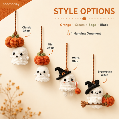 Handmade Crochet Ghost & Pumpkin Rear View Mirror Hanging Car Charm