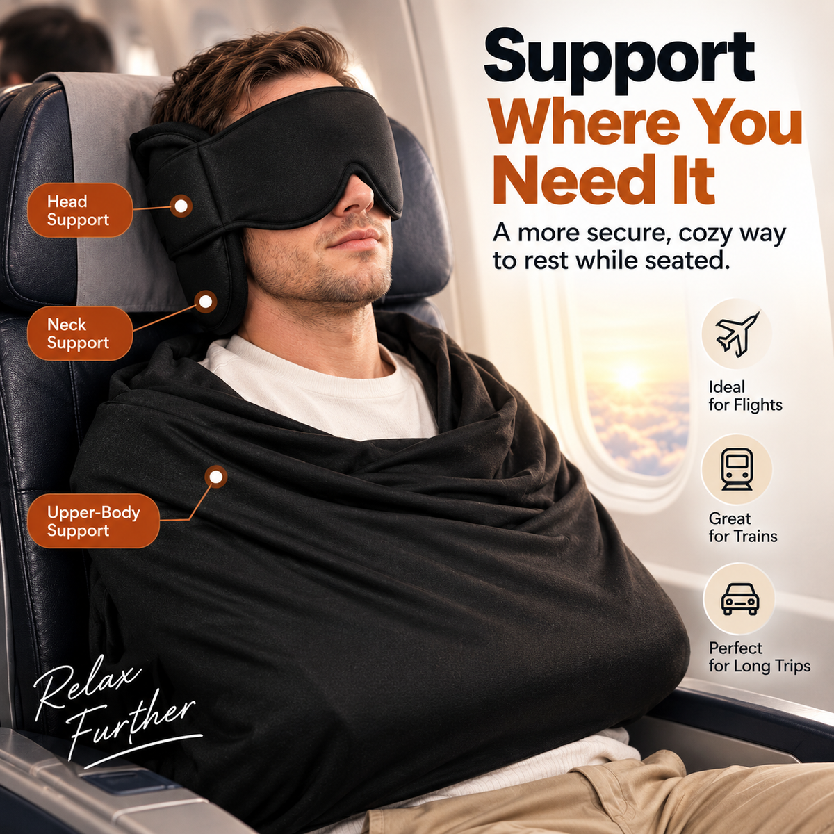 ✈️ 💯 3-in-1 Travel Sleep Support – Blackout Eye Mask & Head Support
