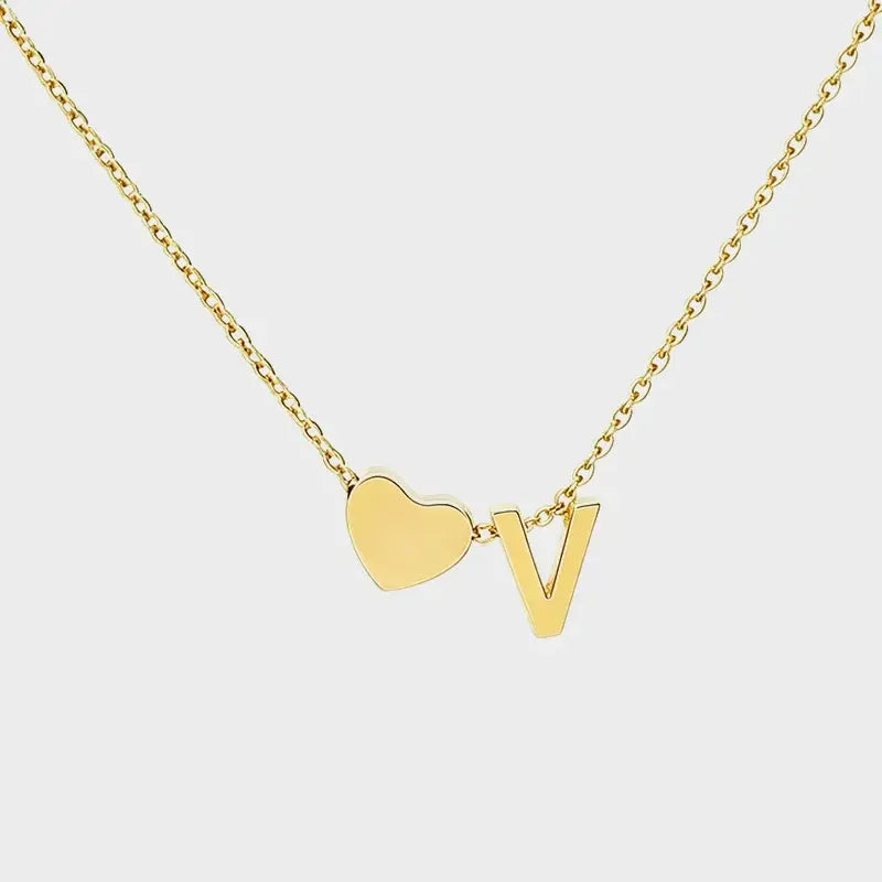 Minimalist Heart Initial Necklace