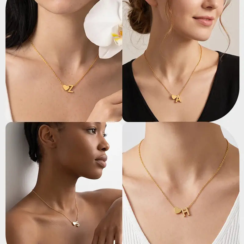 Minimalist Heart Initial Necklace