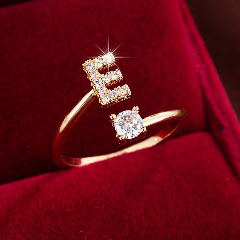 Adjustable Initial Ring – Zircon 26-Letter Band