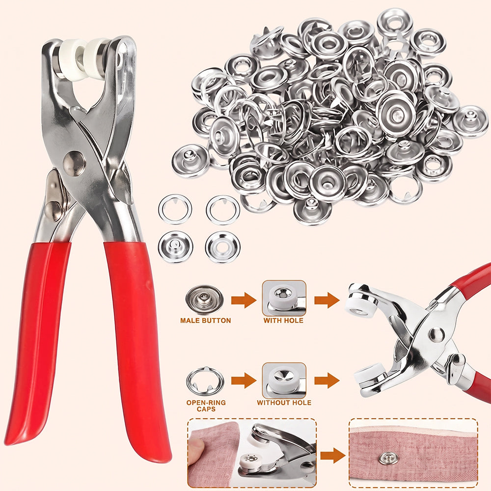 Snap Button Kit with Hand Press Pliers