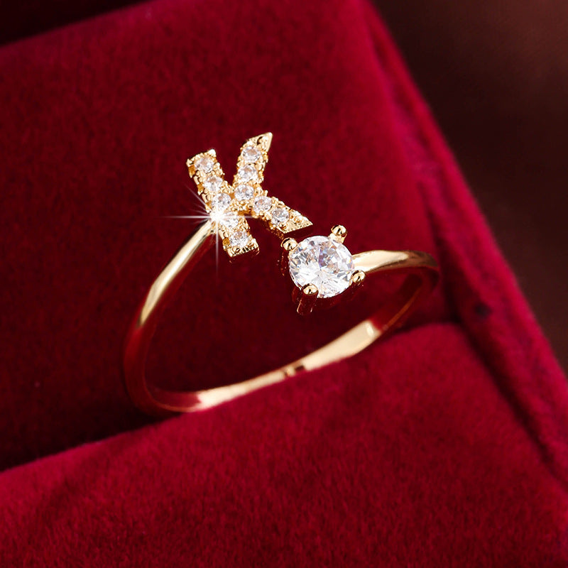 Adjustable Initial Ring – Zircon 26-Letter Band