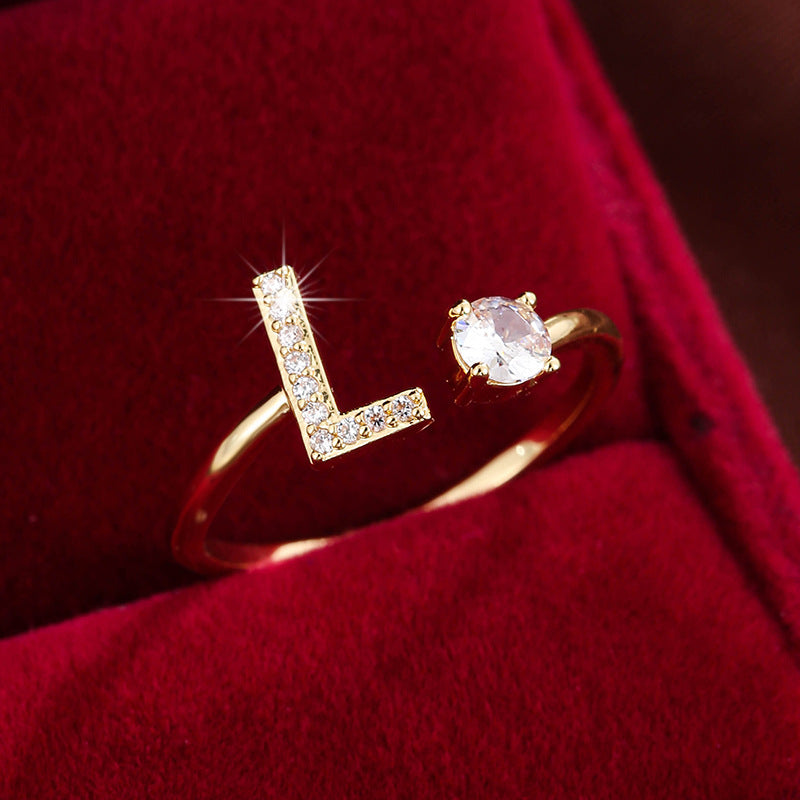 Adjustable Initial Ring – Zircon 26-Letter Band