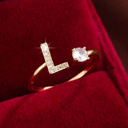 Adjustable Initial Ring – Zircon 26-Letter Band