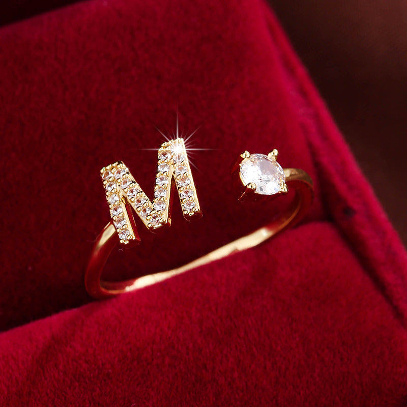Adjustable Initial Ring – Zircon 26-Letter Band