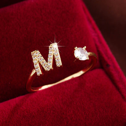 Adjustable Initial Ring – Zircon 26-Letter Band