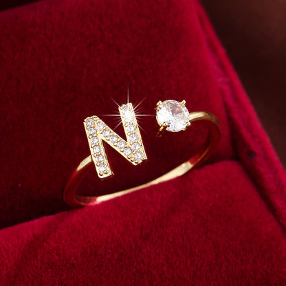 Adjustable Initial Ring – Zircon 26-Letter Band
