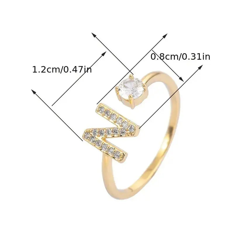 Adjustable Initial Ring – Zircon 26-Letter Band