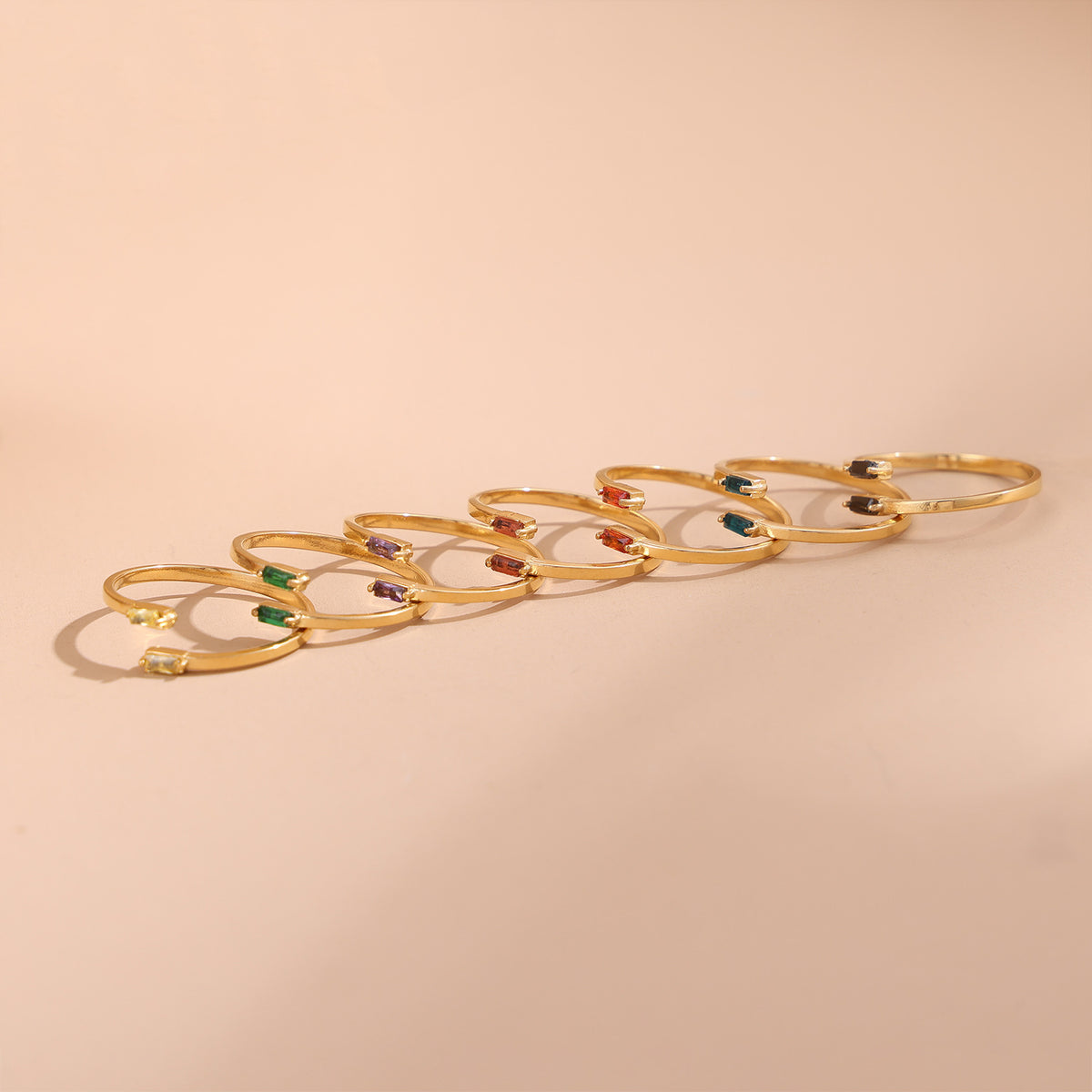 14K Gold Plated Adjustable Emerald Birthstone Ring｜Personalized Double Birthstone Ring