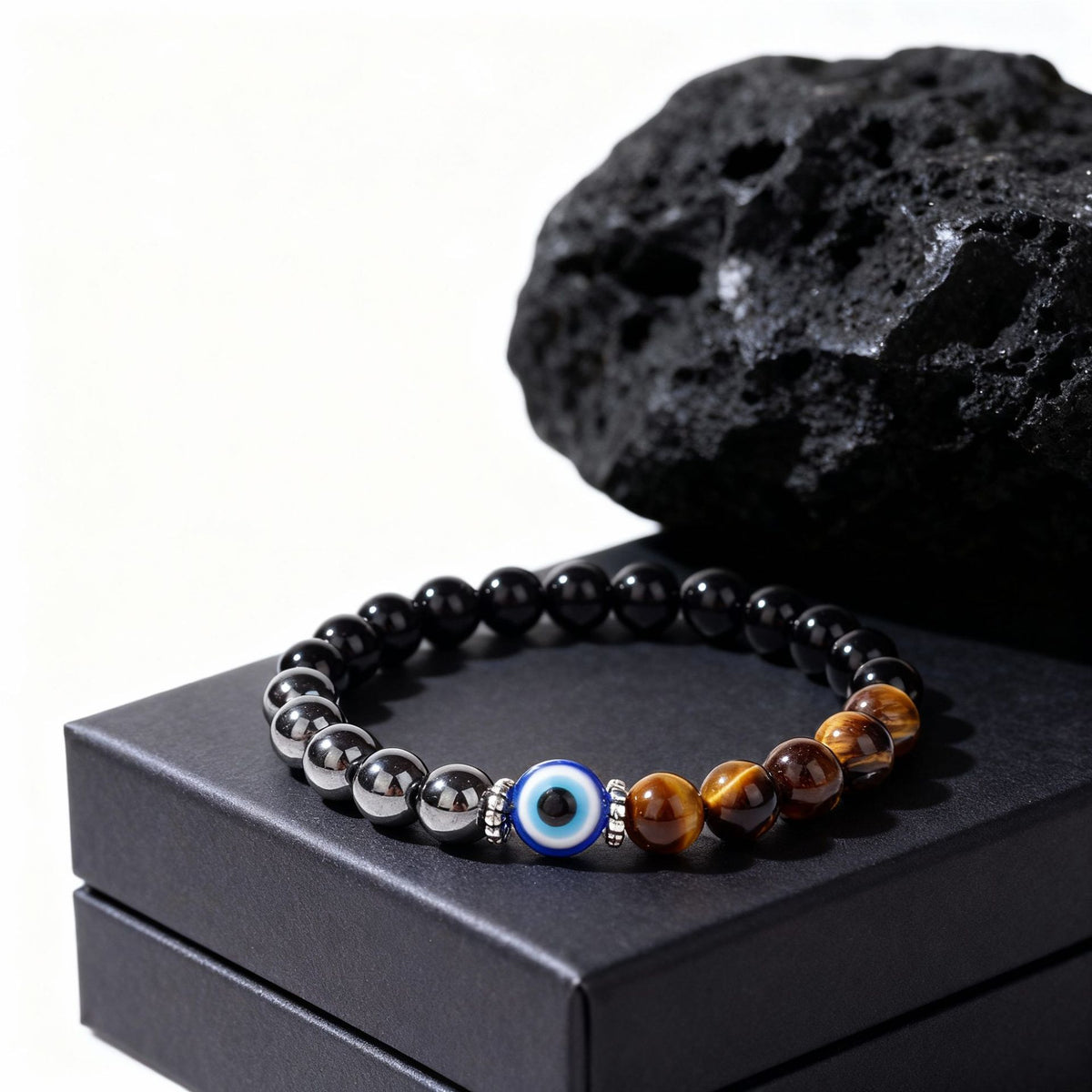 Warm Horizon Tiger Eye & Evil Eye Bracelet