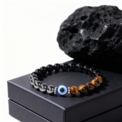 Warm Horizon Tiger Eye & Evil Eye Bracelet