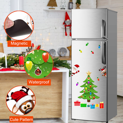Christmas Refrigerator Magnets, DIY Fridge Santa Reindeer Snowman for Fridge Garage Kitchen Metal Door Christmas Decoration