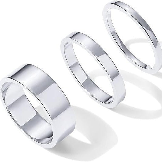 3-Piece Set of Plain Smooth Band Rings