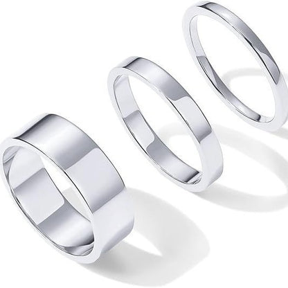3-Piece Set of Plain Smooth Band Rings