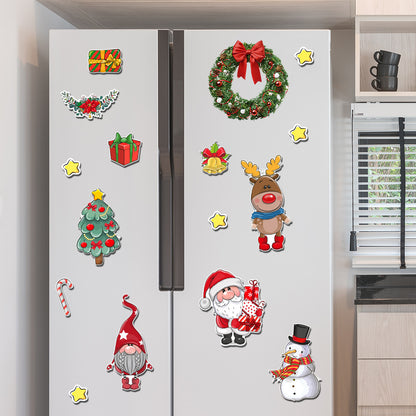Christmas Refrigerator Magnets, DIY Fridge Santa Reindeer Snowman for Fridge Garage Kitchen Metal Door Christmas Decoration