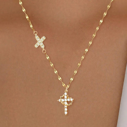 Crystal Initial Cross Necklace