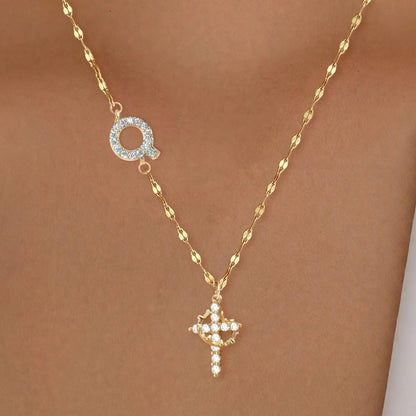 Crystal Initial Cross Necklace