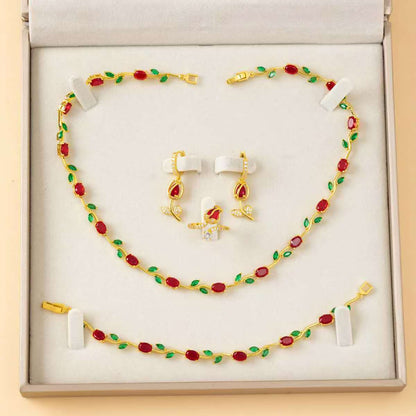 🎄 Christmas Gift Pick 🌷 Crystal-Embellished Leaf & Tulip Jewelry Set – Elegant Floral Design ✨
