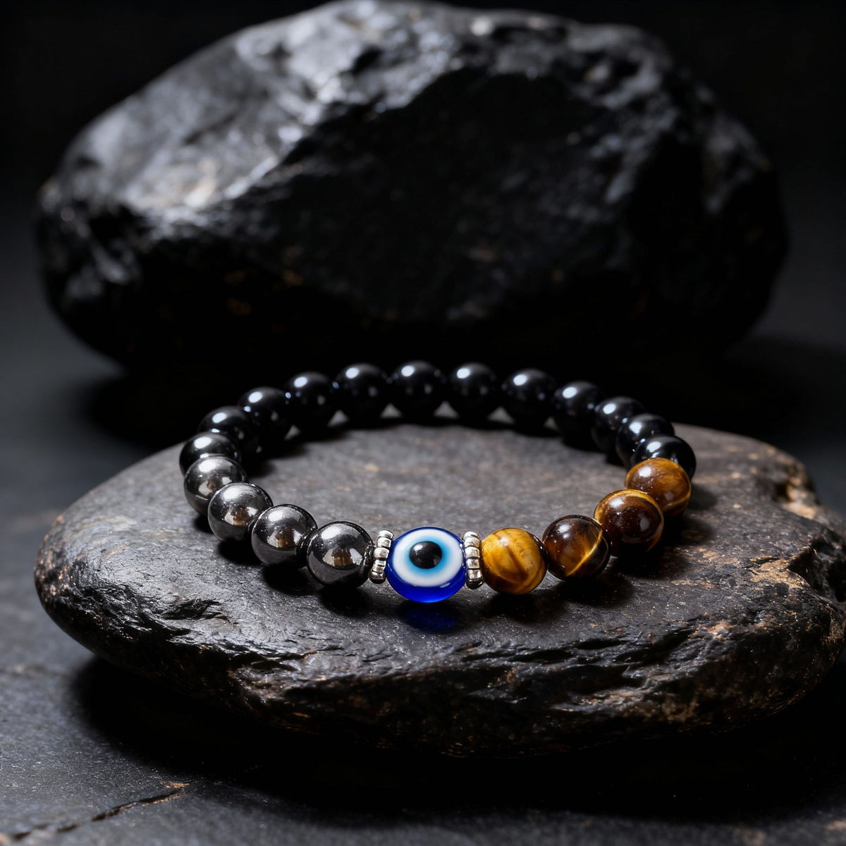 Warm Horizon Tiger Eye & Evil Eye Bracelet