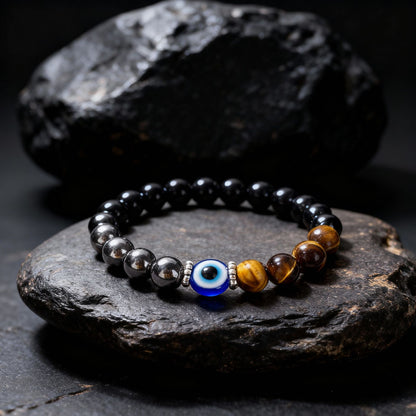 Warm Horizon Tiger Eye & Evil Eye Bracelet