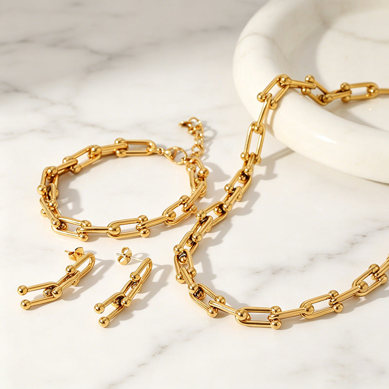 14K Gold Plated Chunky Bamboo Link Necklace