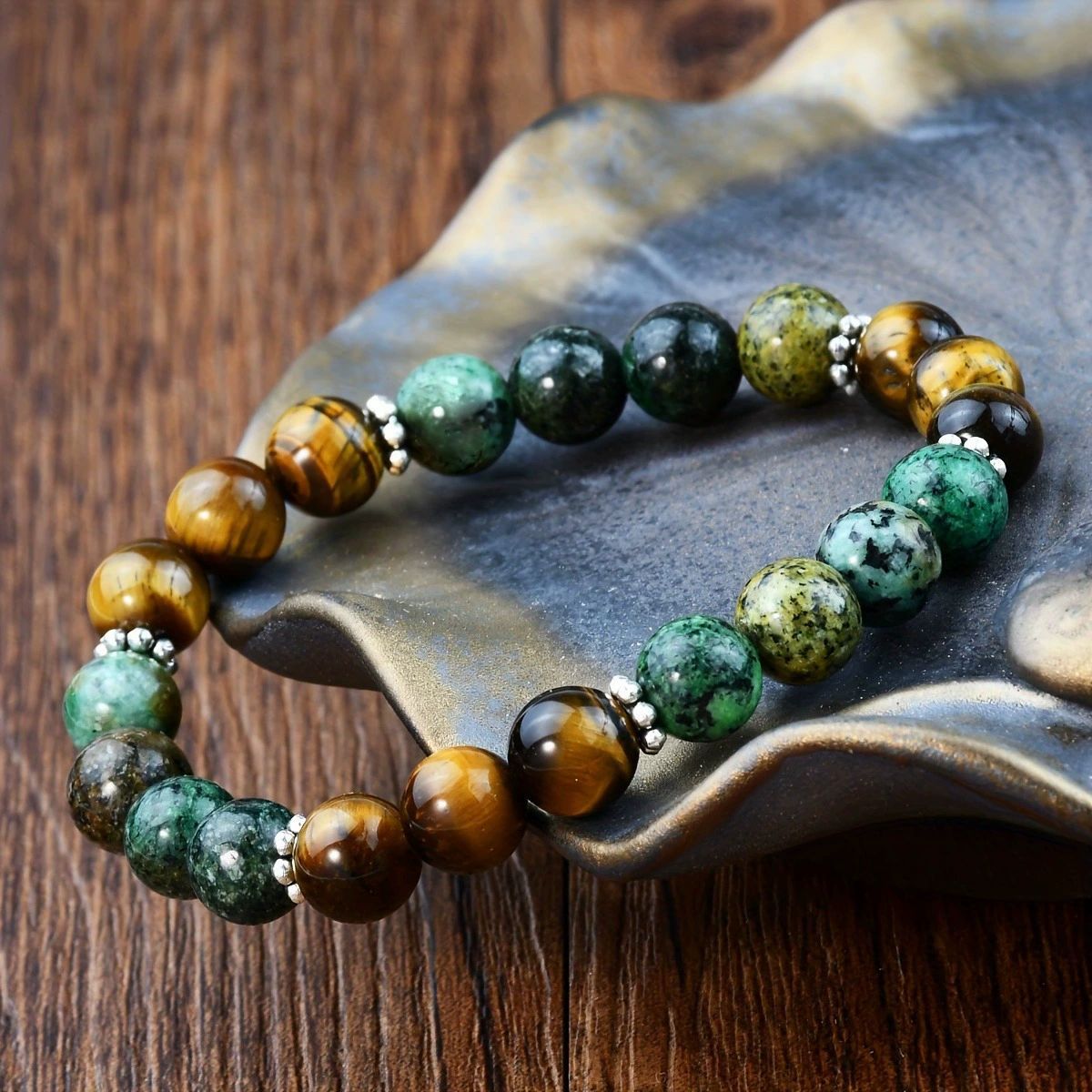 Wild Resolve Tiger Eye & Green Stone Bracelet
