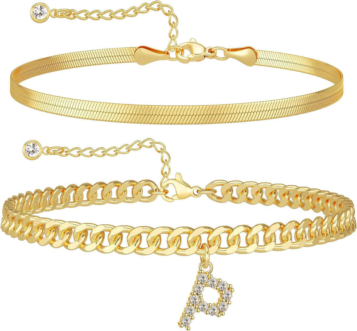 Women 14K Gold Plated Ankle Bracelet with Letter Pendant