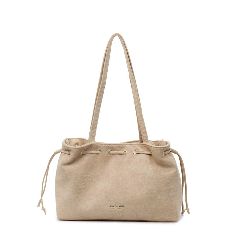 Women’s Retro Drawstring Large-Capacity Tote Bag