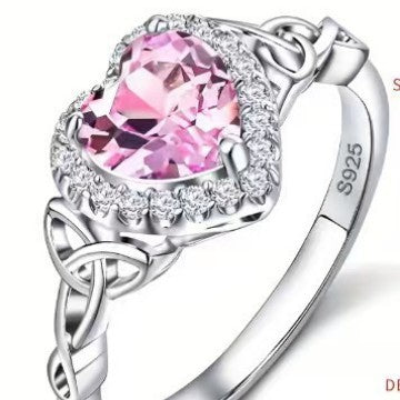 925 Sterling Silver Heartcut Amethyst Gem Encrusted Ring