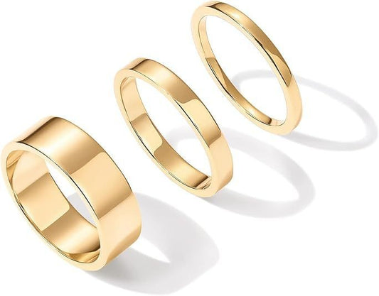 3-Piece Set of Plain Smooth Band Rings