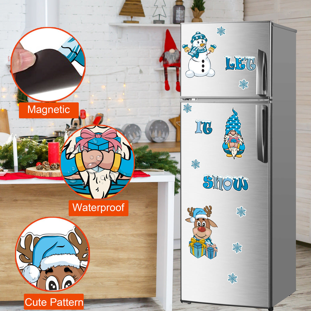 Christmas Refrigerator Magnets, DIY Fridge Santa Reindeer Snowman for Fridge Garage Kitchen Metal Door Christmas Decoration