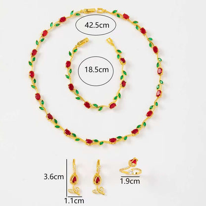 🎄 Christmas Gift Pick 🌷 Crystal-Embellished Leaf & Tulip Jewelry Set – Elegant Floral Design ✨