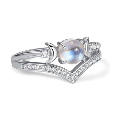 Witchy Triple Moon Moonstone Adjustable Ring Set