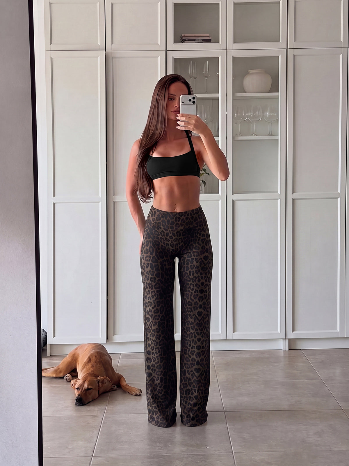 Light Simple Leopard-Print Wide-Leg Pants - Elastic Waistband
