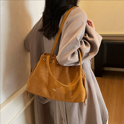 Women’s Retro Drawstring Large-Capacity Tote Bag