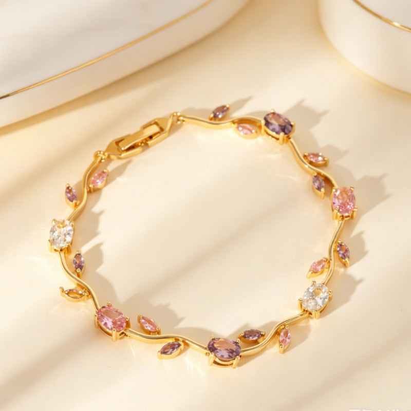🎄 Christmas Gift Pick 🌷 Crystal-Embellished Leaf & Tulip Jewelry Set – Elegant Floral Design ✨