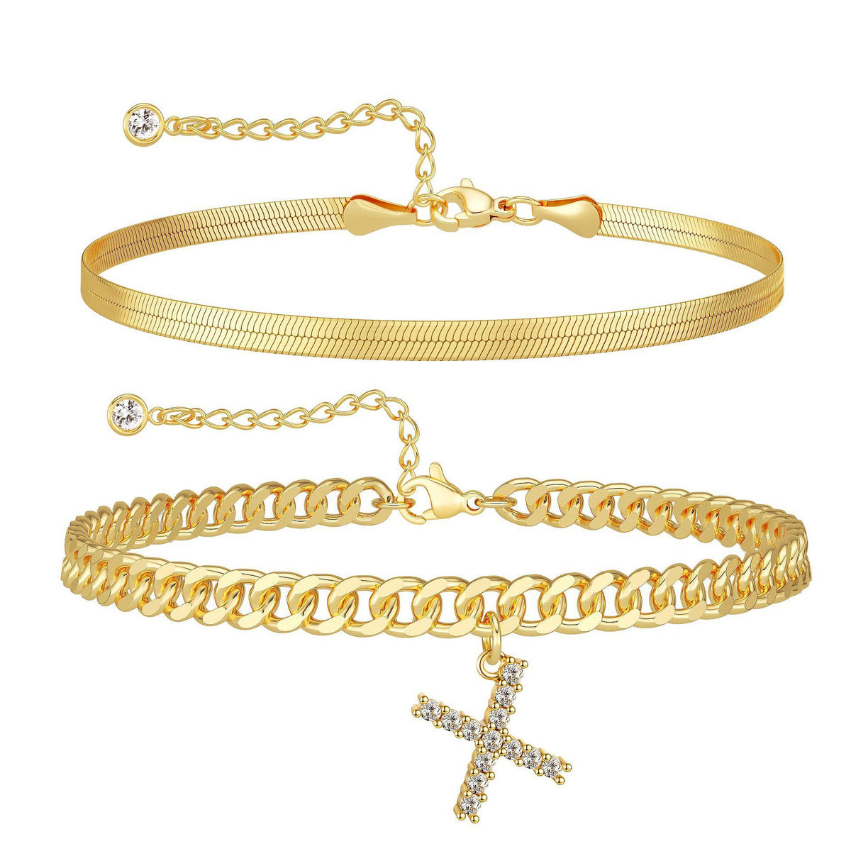 Women 14K Gold Plated Ankle Bracelet with Letter Pendant