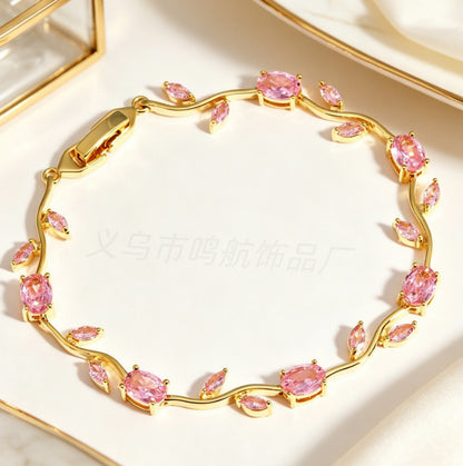 🎄 Christmas Gift Pick 🌷 Crystal-Embellished Leaf & Tulip Jewelry Set – Elegant Floral Design ✨