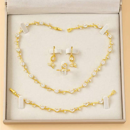 🎄 Christmas Gift Pick 🌷 Crystal-Embellished Leaf & Tulip Jewelry Set – Elegant Floral Design ✨