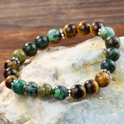 Wild Resolve Tiger Eye & Green Stone Bracelet