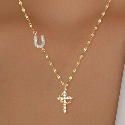 Crystal Initial Cross Necklace