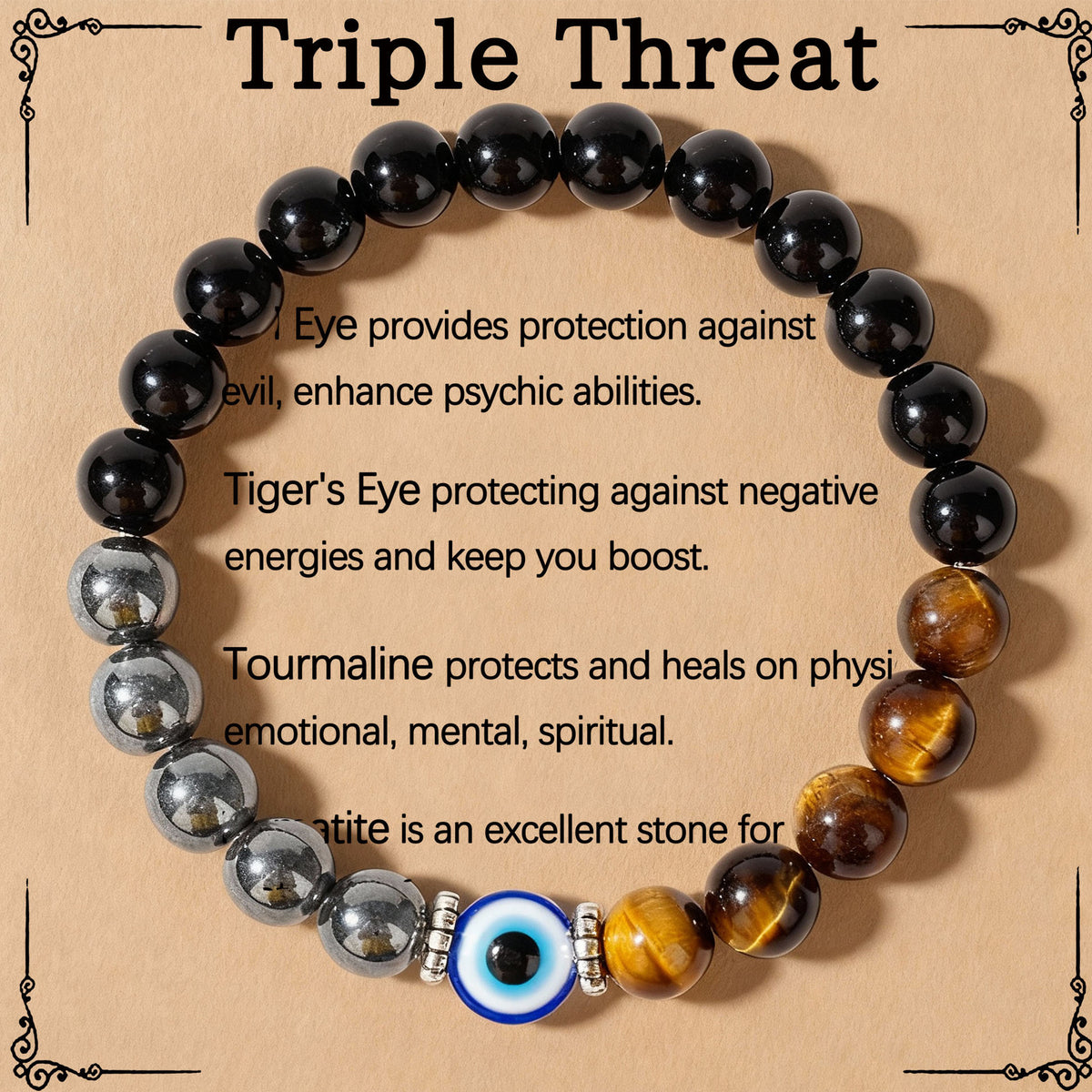 Warm Horizon Tiger Eye & Evil Eye Bracelet