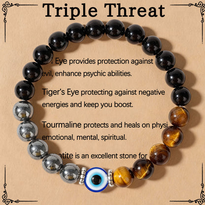Warm Horizon Tiger Eye & Evil Eye Bracelet