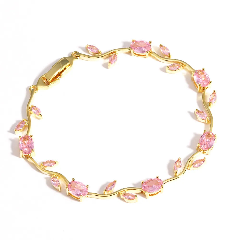 🎄 Christmas Gift Pick 🌷 Crystal-Embellished Leaf & Tulip Jewelry Set – Elegant Floral Design ✨
