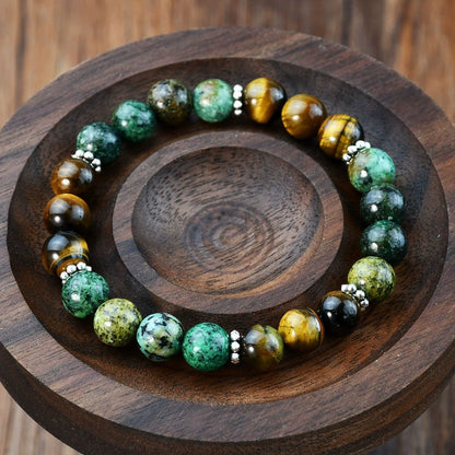 Wild Resolve Tiger Eye & Green Stone Bracelet