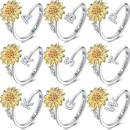 You Are My Sunshine Spinner Ring – Floral Gemstone A-Z Initial Ring