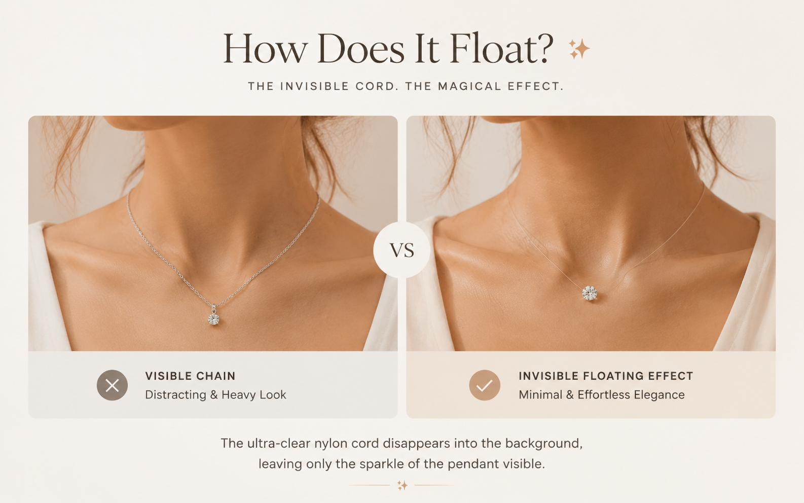 Floating necklace styling and crystal detail