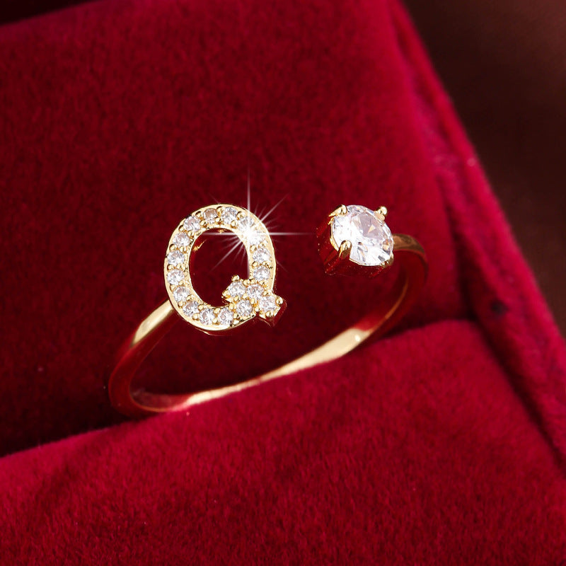 Adjustable Initial Ring – Zircon 26-Letter Band