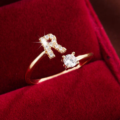 Adjustable Initial Ring – Zircon 26-Letter Band